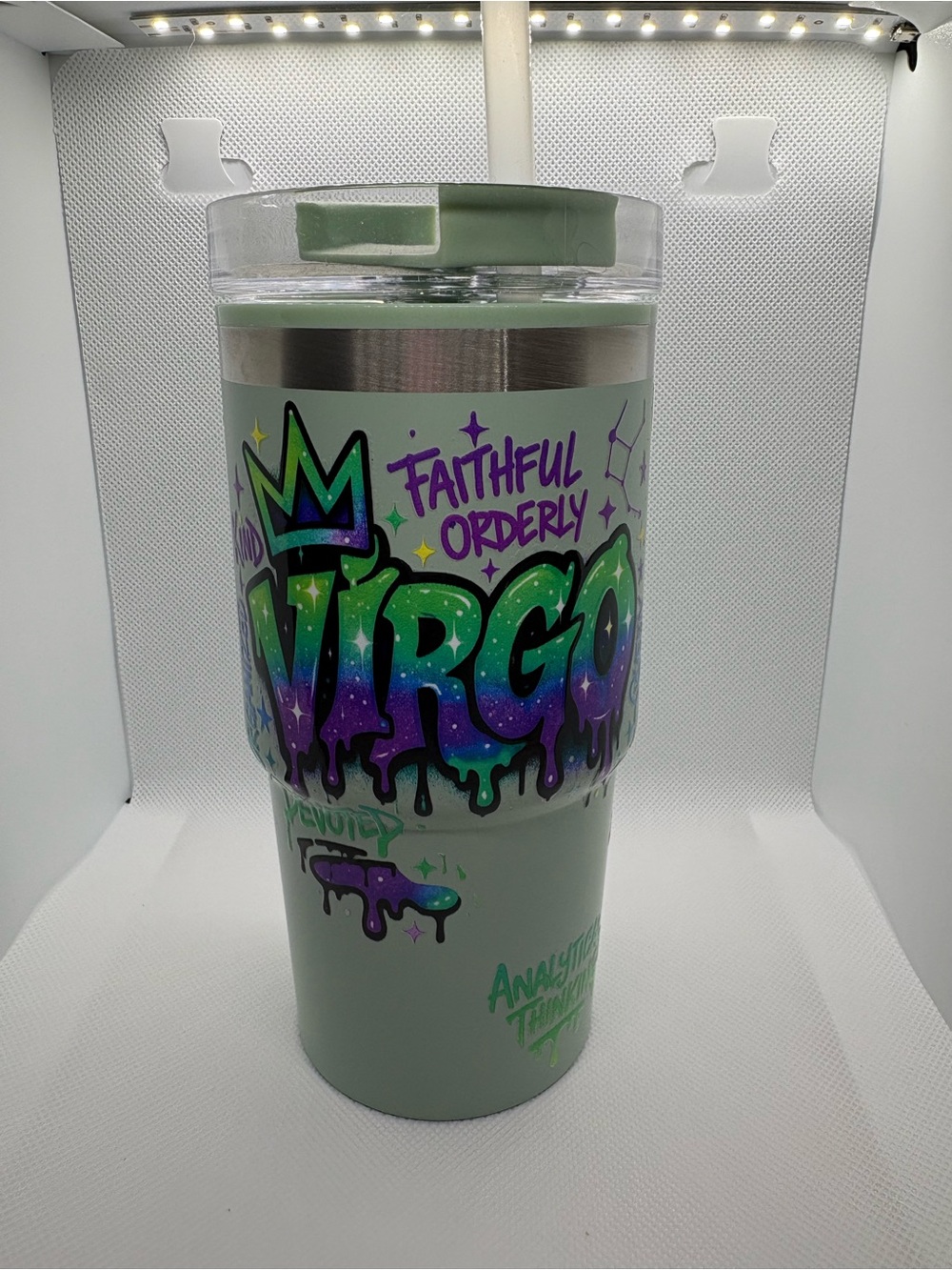 Virgo Graphic Stainless Travel Tumbler in Light Green